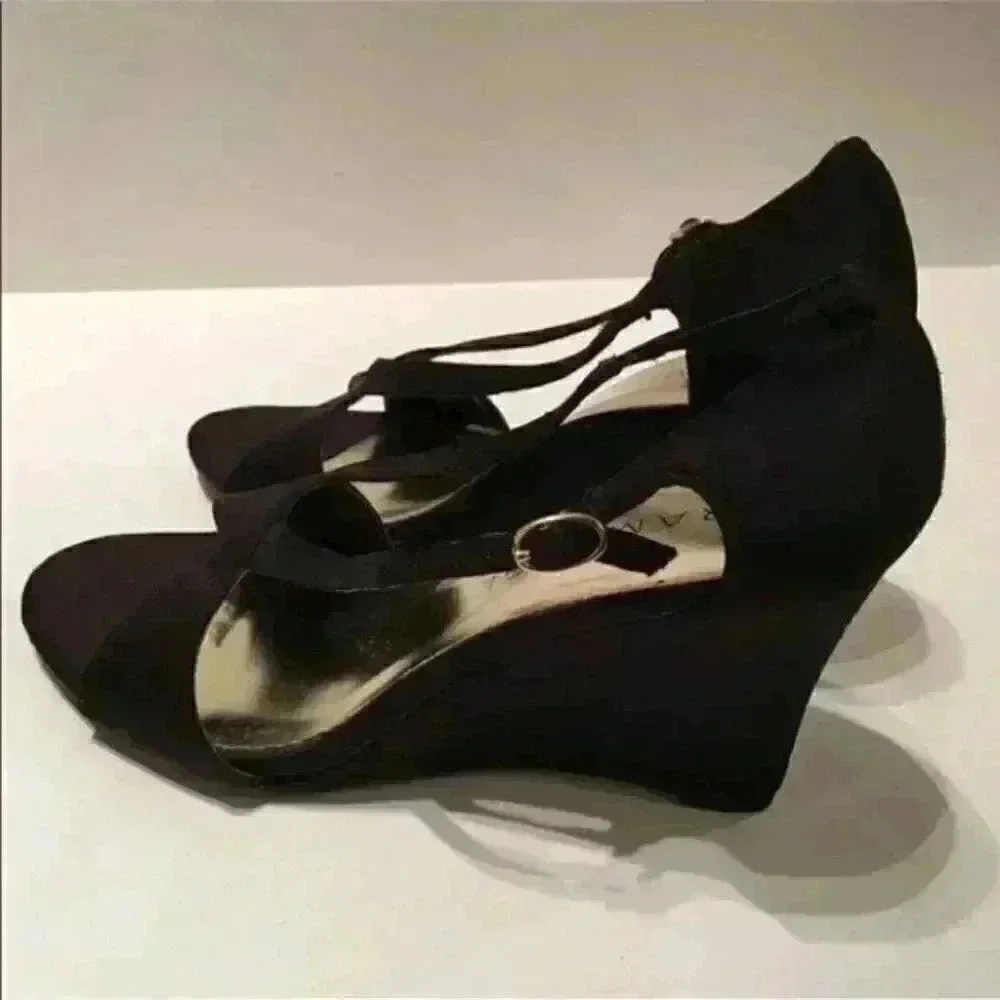 Rampage Heels Size 6.5 Blake1 Black Strappy Wedges
